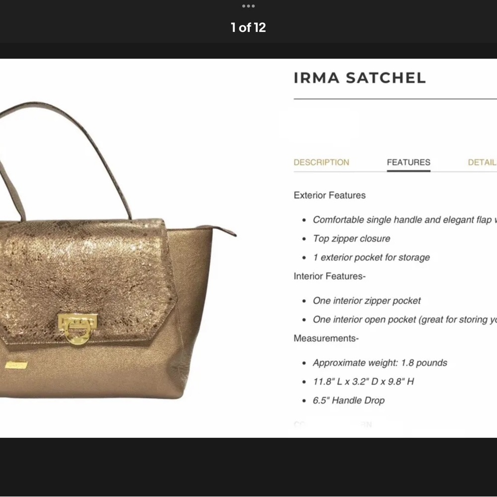 Gaspy Collection Purse Handbag Handmade Leather Irma Satchel In Bronze NWT